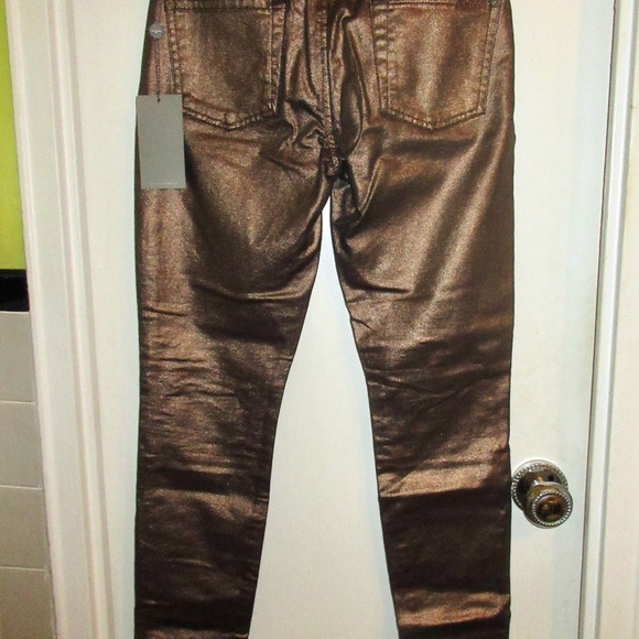 7 For All Mankind Metallic Bronze Skinny Jeans. - Picture 6 of 14